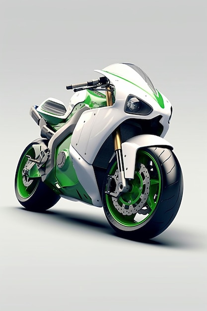 Une moto verte et blanche avec un design vert et blanc.