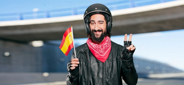 Motocycliste, drapeau, espagne