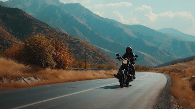Un motocycliste professionnel Une moto roule vite sur la route IA générative Sport Copier de l'espace pour votre texte personnalisé Effet de flou de mouvement rapide