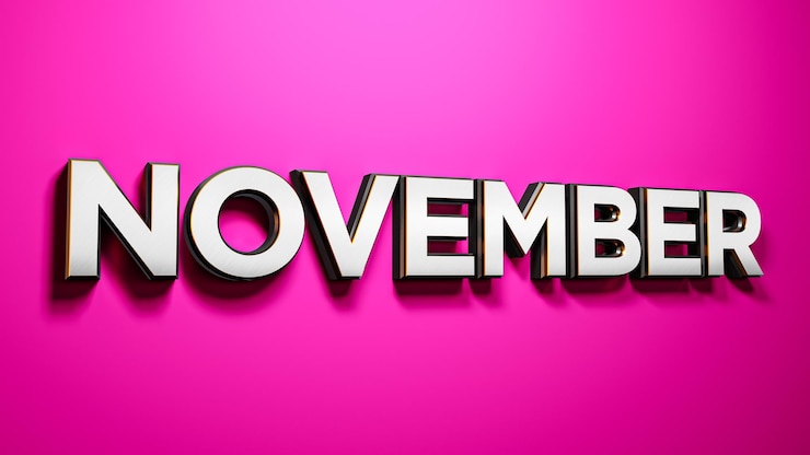 Photo mots de lettrage de novembre sur fond rose rendu 3d