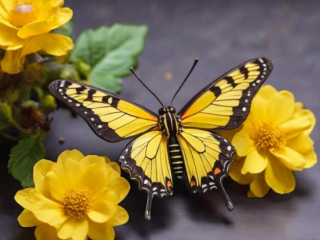 Photo une mouche colorée avec une fleur jaune