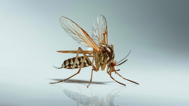 une mouche avec un corps jaune et un grand insecte sur son visage