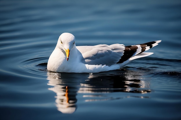 Une mouette se baignant dans la lumière dorée du soleil avec un fond noir Photo de haute qualité