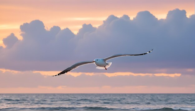 Photo une mouette volant au-dessus de l'océan avec des nuages en arrière-plan