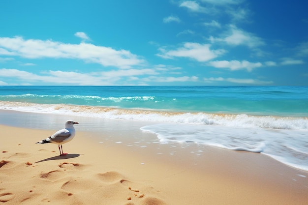 Les mouettes sur une plage de sable fin