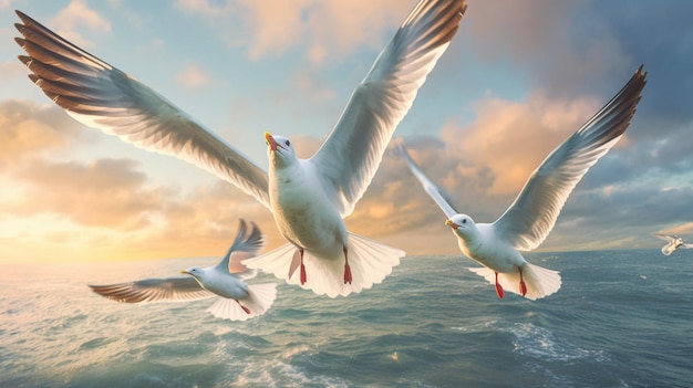 Mouettes planant dans le ciel