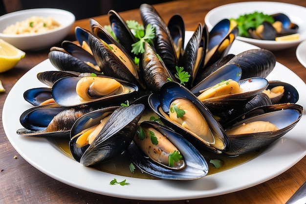 Photo moules traditionnelles belges cuites à la vapeur