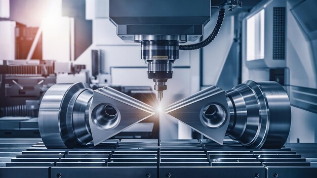 Photo les moulins à cnc à axe pour la configuration de conception qui utilise une table de machine à tête pivotante et