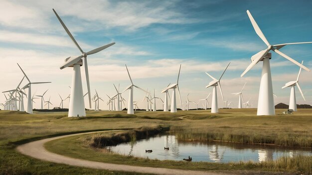 Photo moulins à vent électriques écologiques dans les prairies
