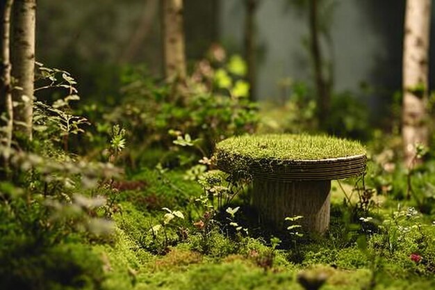 Photo mousse sur un banc dans un jardin japonais focus sélectif