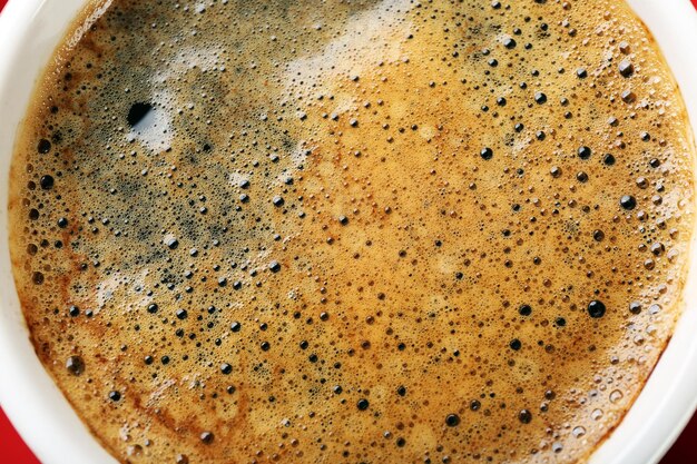 La mousse de café dans la tasse vue de haut en gros plan