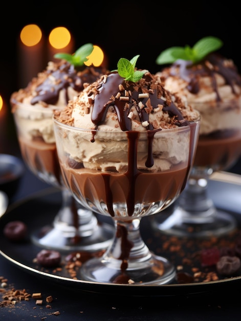 Mousse de chocolat crémeuse dans des tasses en verre