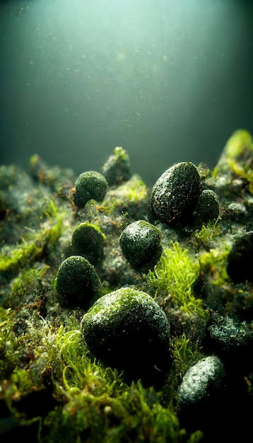 La mousse pousse sur les rochers dans l'eau ai générative