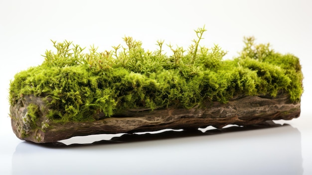 mousse verte avec petite herbe sur fond blanc