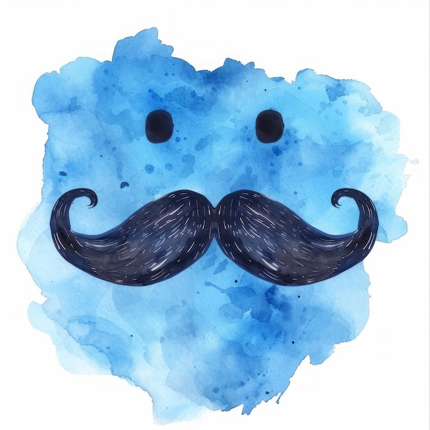 Photo moustache à l'aquarelle bleue sur fond blanc