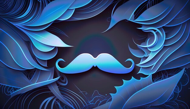 Une moustache bleue avec des plumes sur le bas.