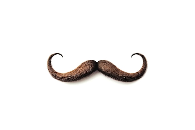 Photo moustache brune bouclée sur un fond blanc génératif ai