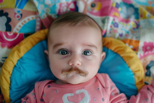 Une moustache de lait sur le visage d'un bébé