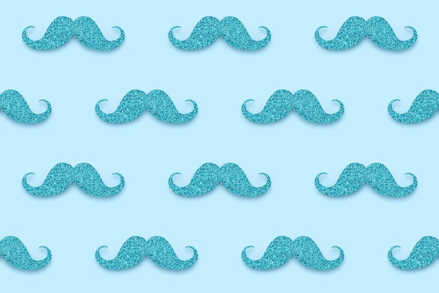 Moustache scintillante bleue sur fond sarcelle Modèle sans couture pour la fête des pères