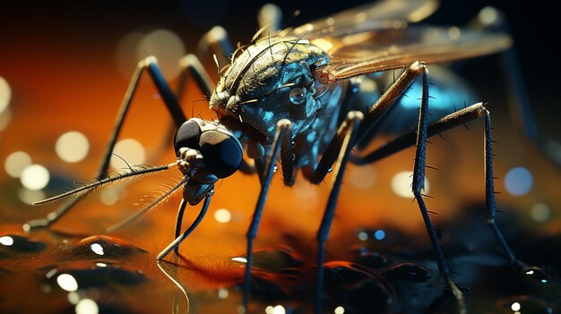 Un moustique sur une flaque d'eau de près