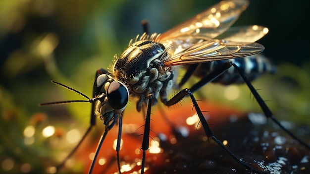 Un moustique sur une flaque d'eau de près