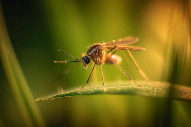 Moustique moucheron sur un brin d'herbe dans la belle