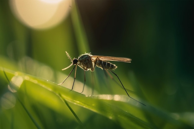 Moustique Moucheron Sur Un Brin D'herbe Dans La Belle