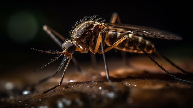 Un moustique sur une surface avec un fond sombre