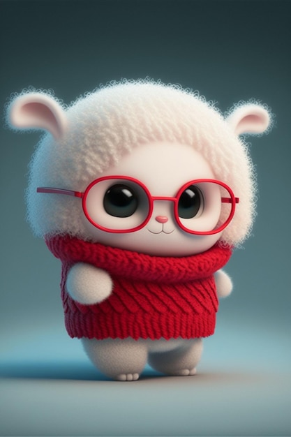 Mouton blanc portant des lunettes et une écharpe rouge ai générative