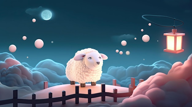 Un mouton dans un champ de nuages