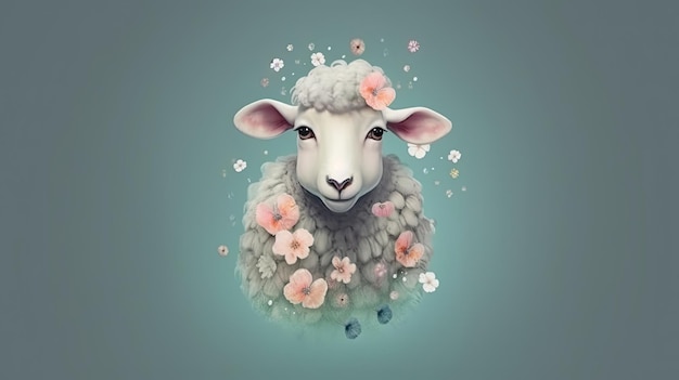 Un mouton avec des fleurs sur la tête