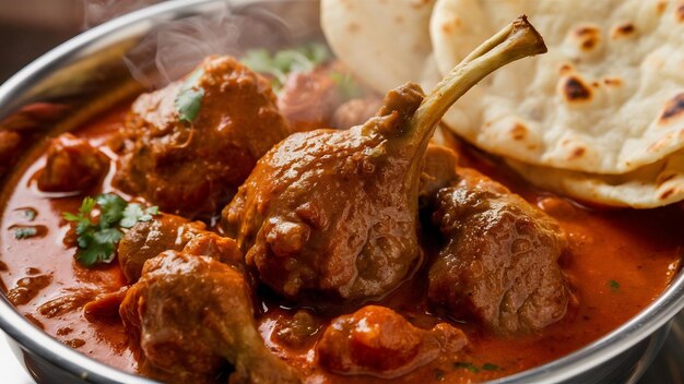 Mouton ou gosht masala ou agneau indien rogan josh avec un peu d'assaisonnement servi avec naan ou roti sel