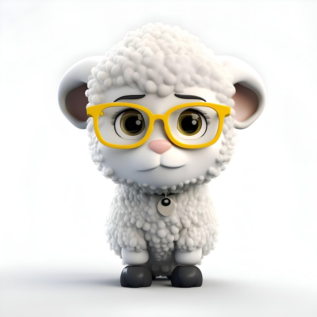 Mouton mignon avec des lunettes sur fond blanc rendu 3D