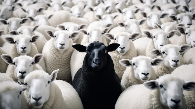 un mouton noir entouré de moutons blancs