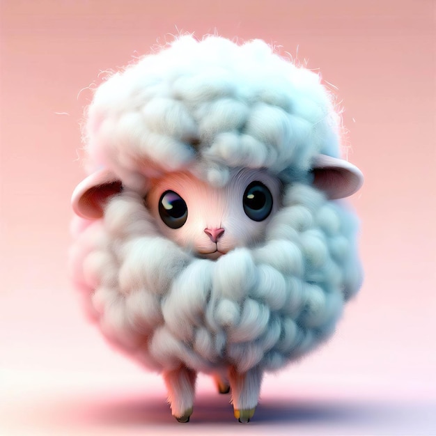Un mouton avec des oreilles pelucheuses et une queue pelucheuse