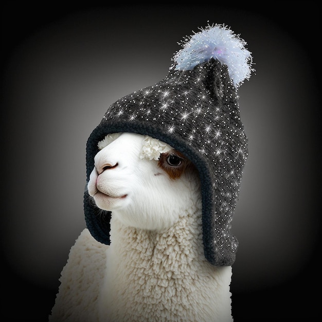 Un mouton portant un chapeau avec un flocon de neige dessus.