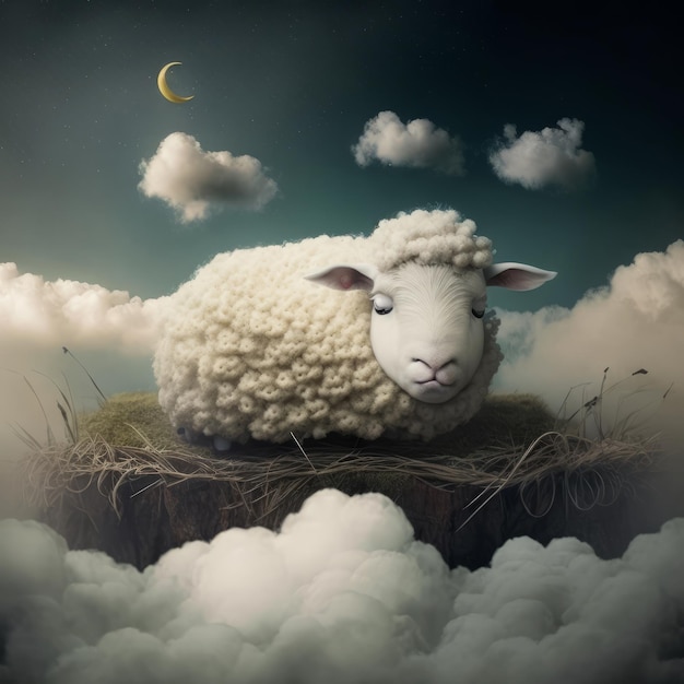 Mouton de rêve mignon Illustration AI Générative