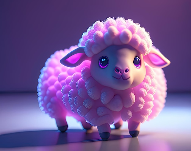 Un mouton rose avec des lumières violettes dessus