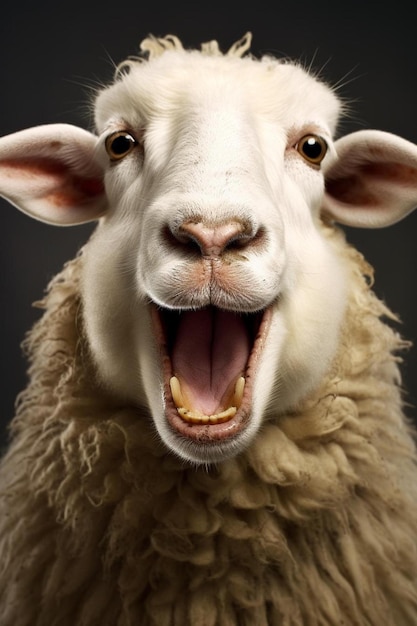 Photo un mouton avec sa bouche ouverte et le mot mouton dessus