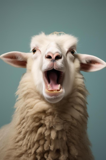 Photo un mouton avec sa bouche ouverte et le mot yak sur le côté