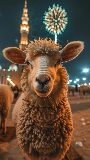 Photo un mouton avec un visage brun et un visage noir et blanc