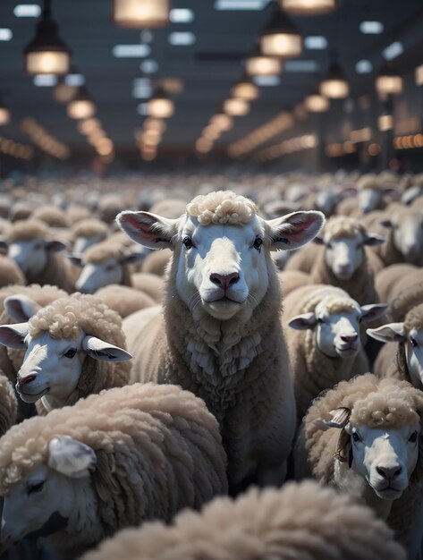 Un mouton vivant avec une luminosité colorée brille