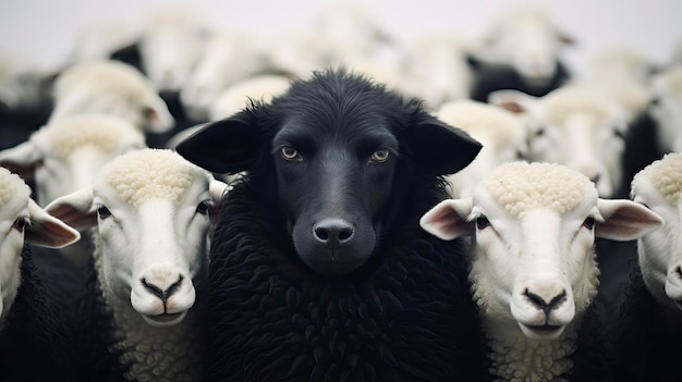 Moutons et agneaux dans un troupeau Moutons noirs dans le troupeau IA générative