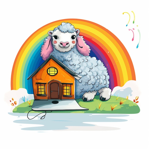 moutons avec un arc-en-ciel