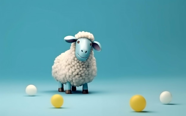 Moutons avec des ballons colorés sur fond bleu