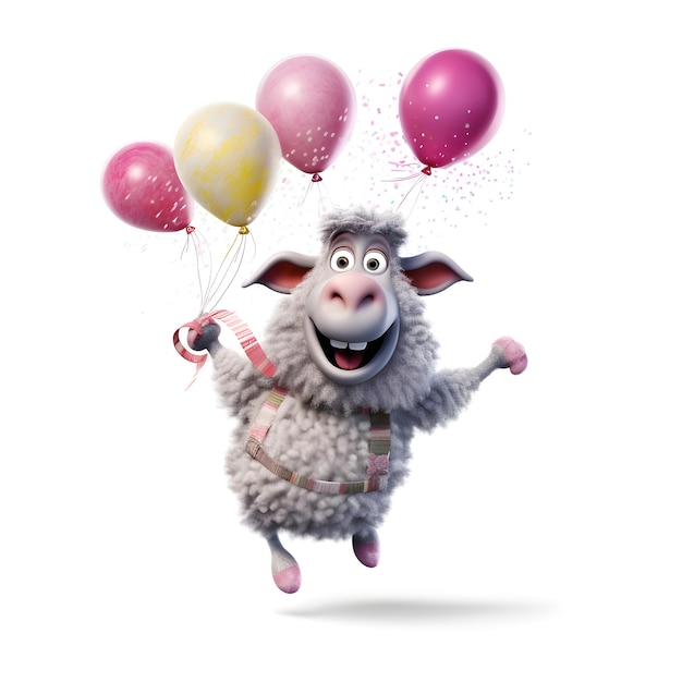 Moutons avec des ballons et un pull qui dit 'shaun le mouton'