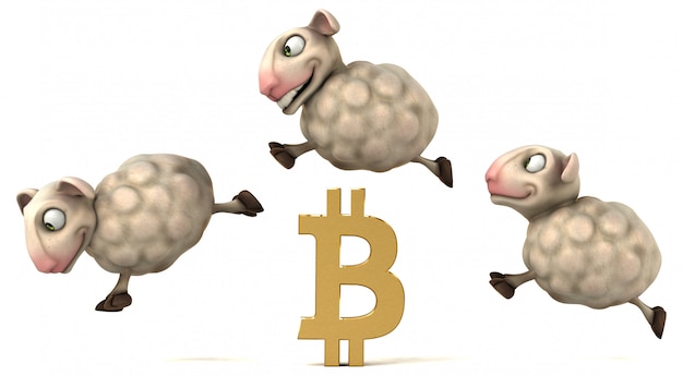 Moutons et bitcoin - Illustration 3D