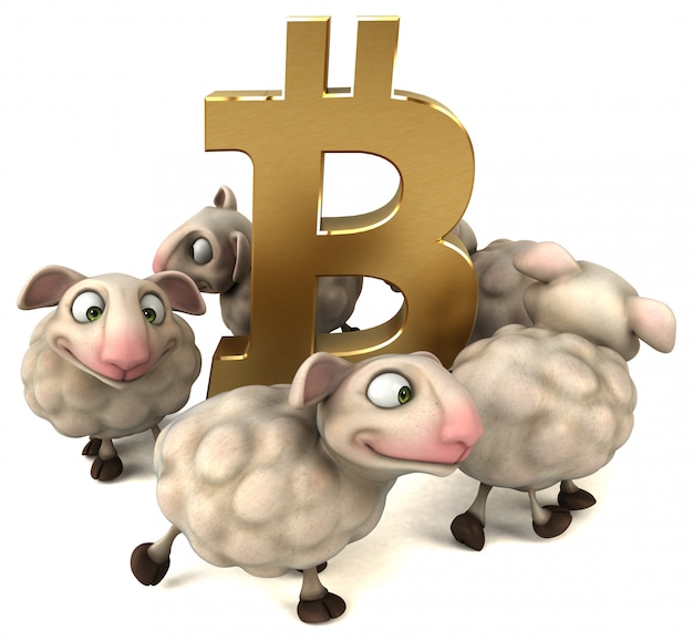 Moutons et bitcoin - Illustration 3D