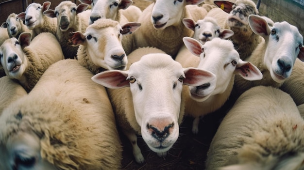 Moutons drôles prennent un selfie à la ferme ai générative