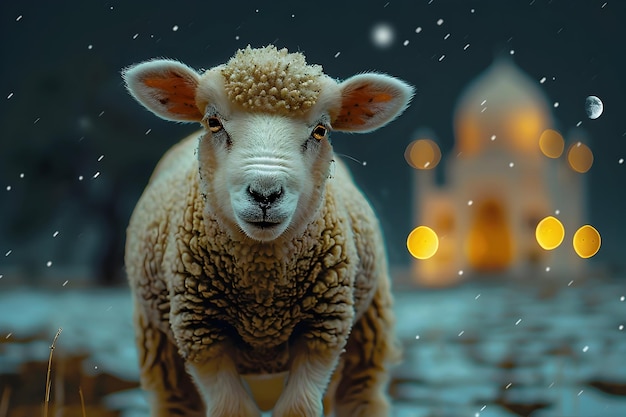 Des moutons enchanteurs à l'arrière-plan islamique pour le design de la fête de l'Aïd al-Adha sur les réseaux sociaux